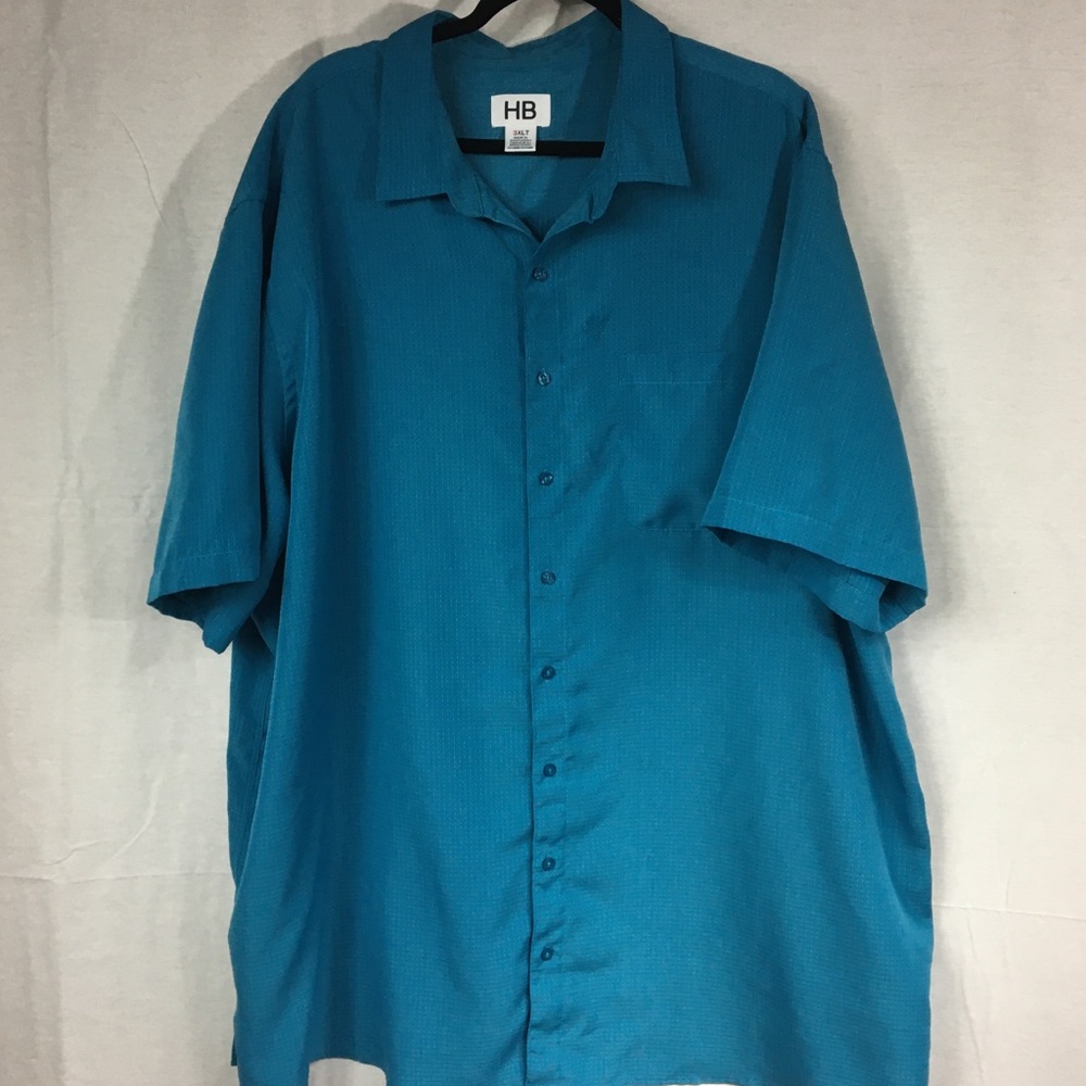 HB  3XLT teal blue short sleeve shirt button down casual easy care